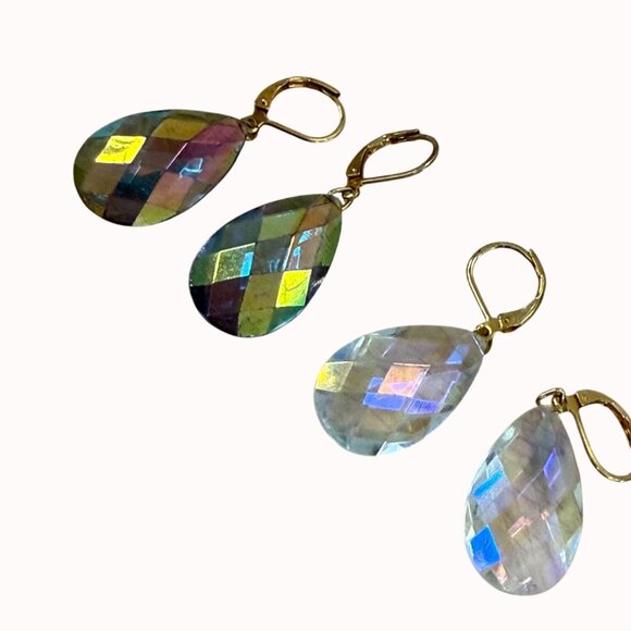 Joan Rivers Faceted Teardrop Leverback Earrings Gold Tone Glam, Holiday, Vintage - Picture 1 of 6